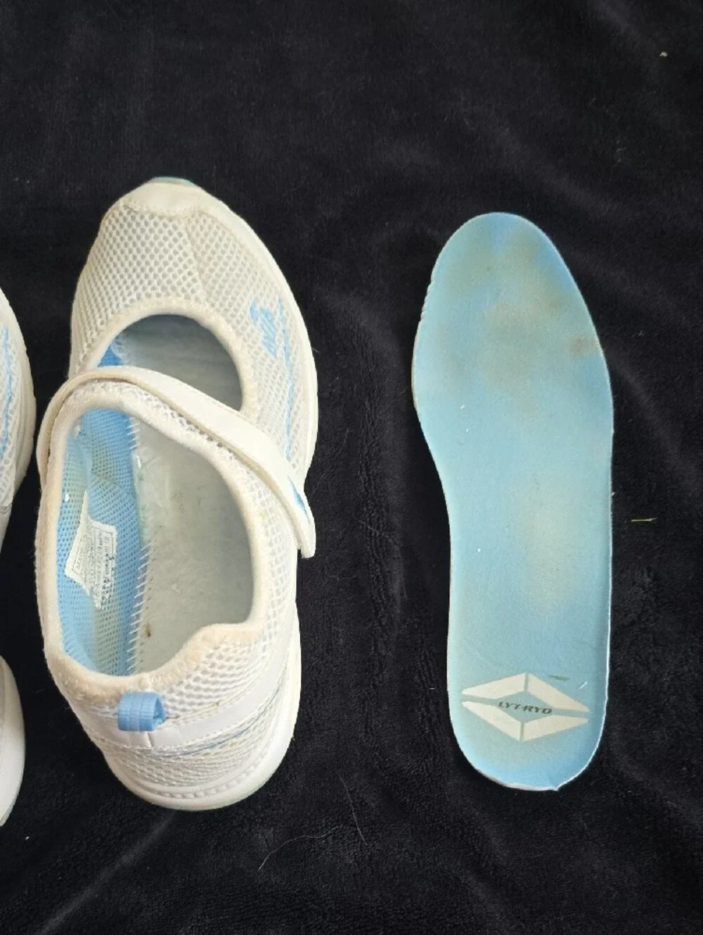 White Mary Jane Sneakers with Light Blue Accents